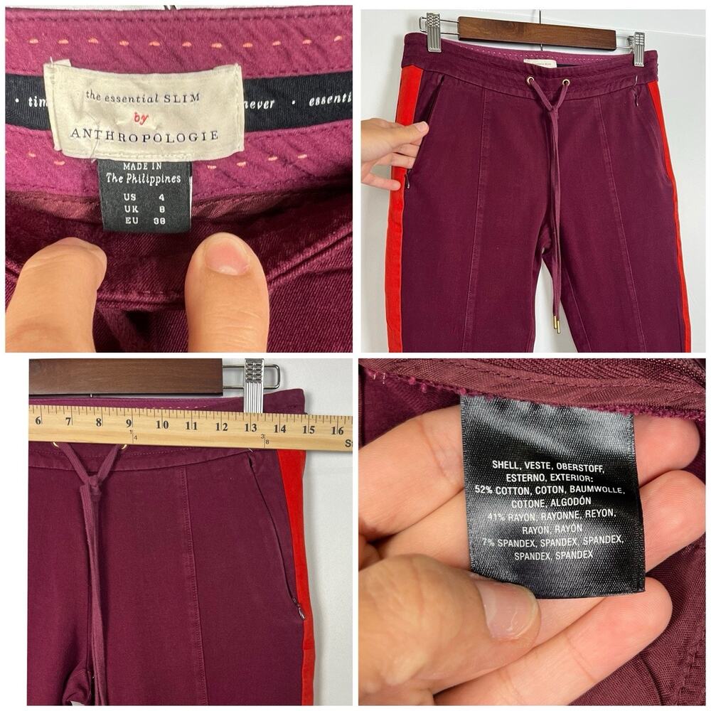 Anthropologie Burgundy Side Stripe Jogger Pants Sporty Chic Pull-On Trousers 4 - Picture 9 of 12